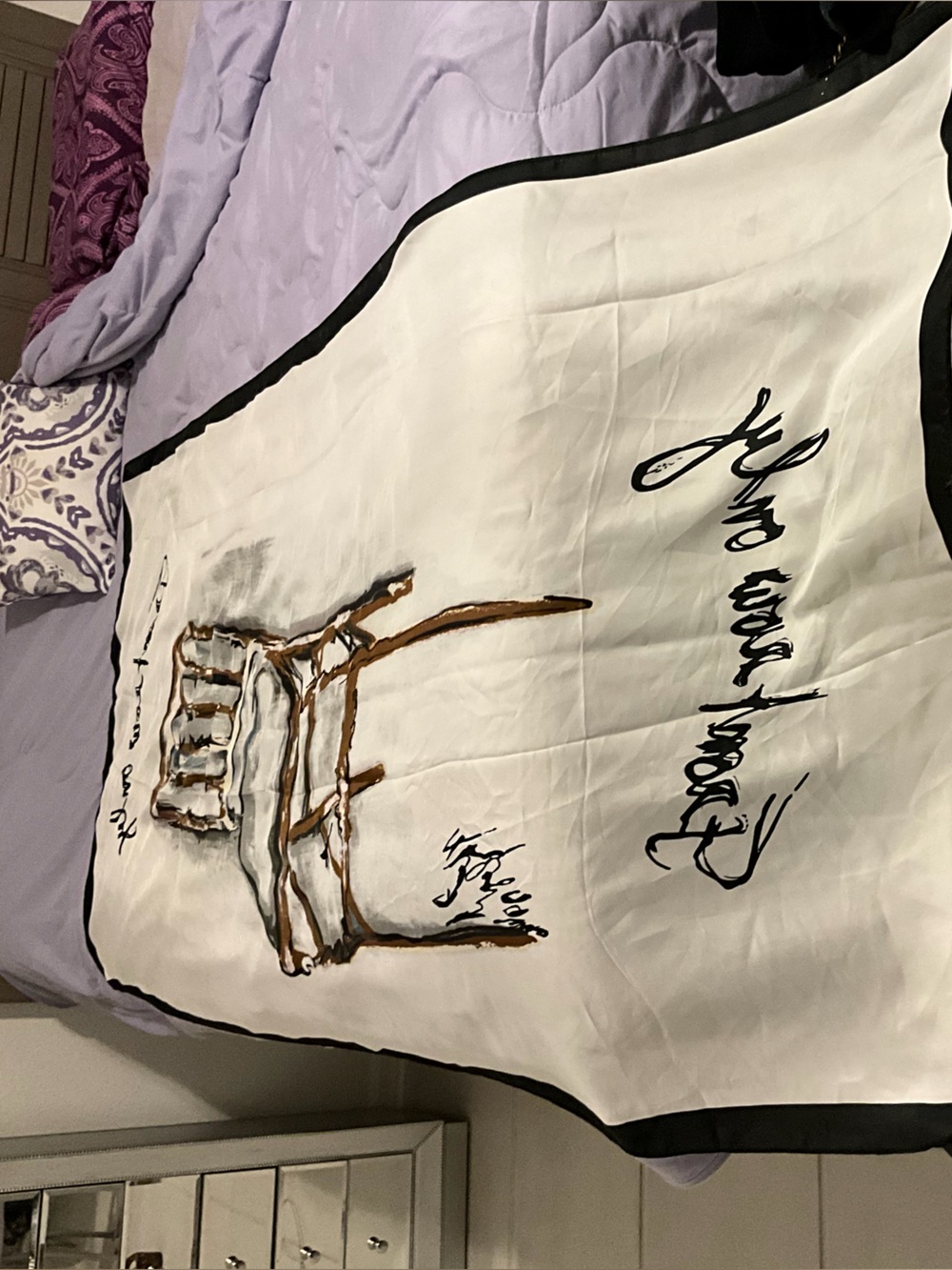 Decorative White Chair-Print with Black Trim Designer Scarf Karl Largafield